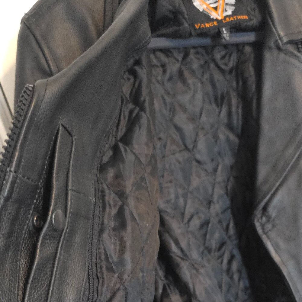 Vance Black Leather Premium Cowhide Braid Motorcycle Jacket - Woman's Size L - Picture 12 of 15